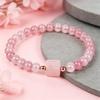 Women Sweet Pink Rose Quartz Bracelet Square Crystal Pendant Beaded Bracelet Fashion Pink Stone Jewelry Gift For Girlfriend
