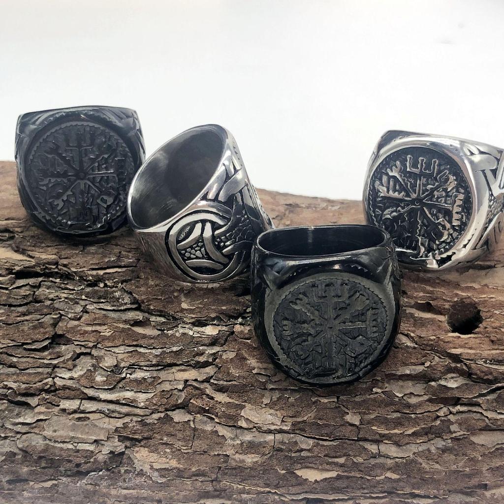 Viking Thor's Hammer Stainless Steel Punk Runic Ring for Men