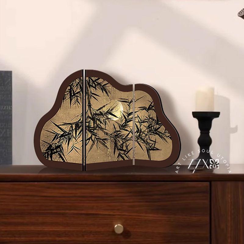 Antique-Style Bamboo Ink Painting Ornament for Living Room or Entryway
