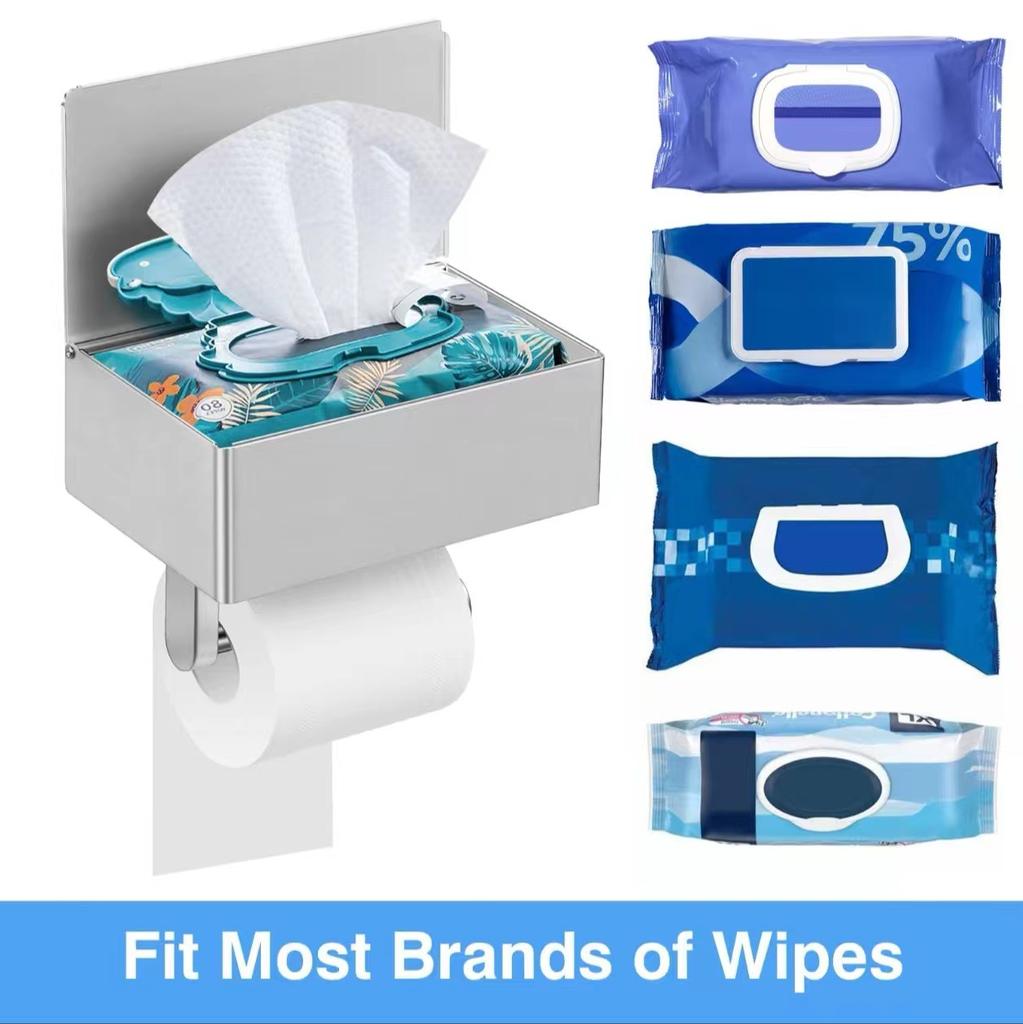 Stainless Steel Wipes Holder Bright Tissue Holder Bathroom Black Wipes Holder No Punching