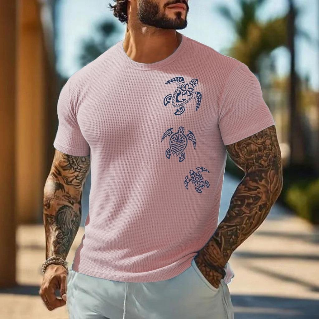 Maglietta a Maniche Corte Waffle Maori Tartaruga da Uomo Stampa 3D Girocollo Camicia Vacanza Tropicale Quotidiana