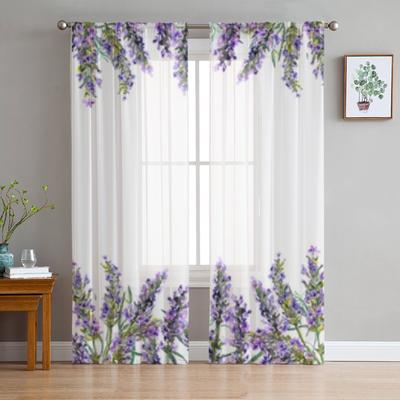 Watercolor Lavender Flowers Sheer Curtains for Living Room Transparent Tulle Window Curtain Bedroom Kitchen Decor Veil Drapes