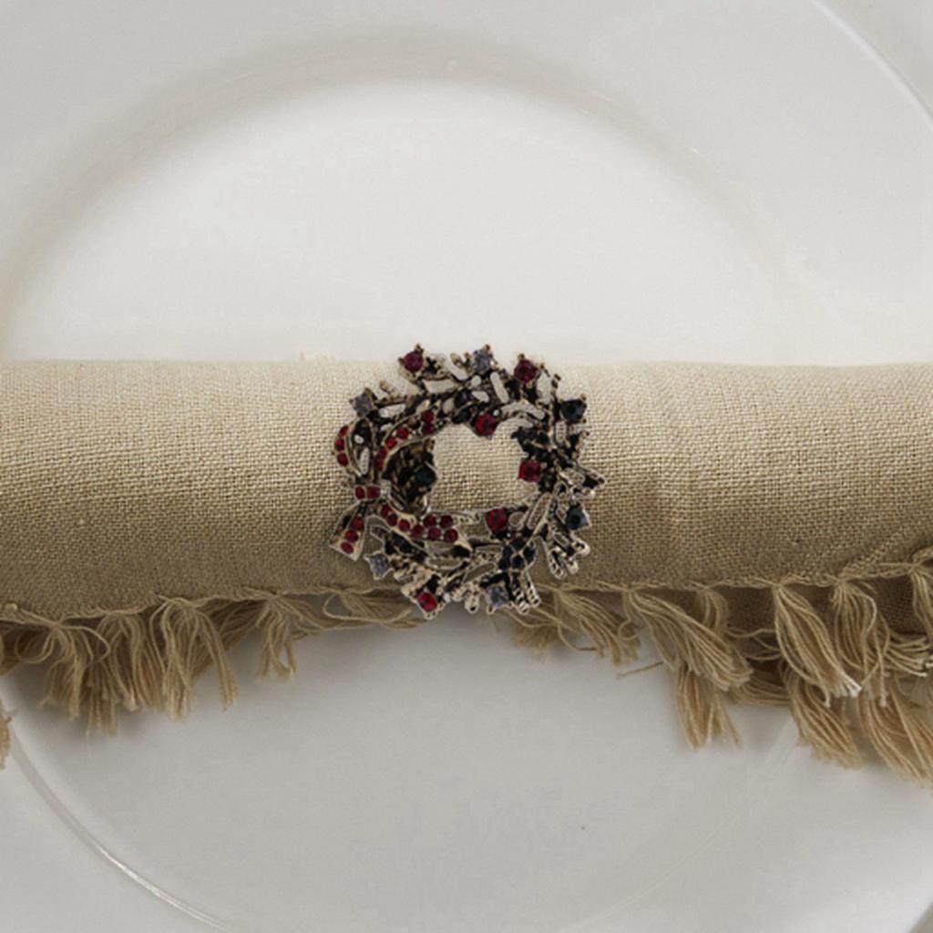 ABBY-18Pcs Christmas Wreath Napkin Rings Metal Napkin Buckle Napkin Holder Napkin Circle