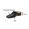 Fashion Genuine Leather Shoes Women Square Toe Chunky Heel Women Mules Concise Sheepskin Women Slippers Black Handmade Shoes for Women