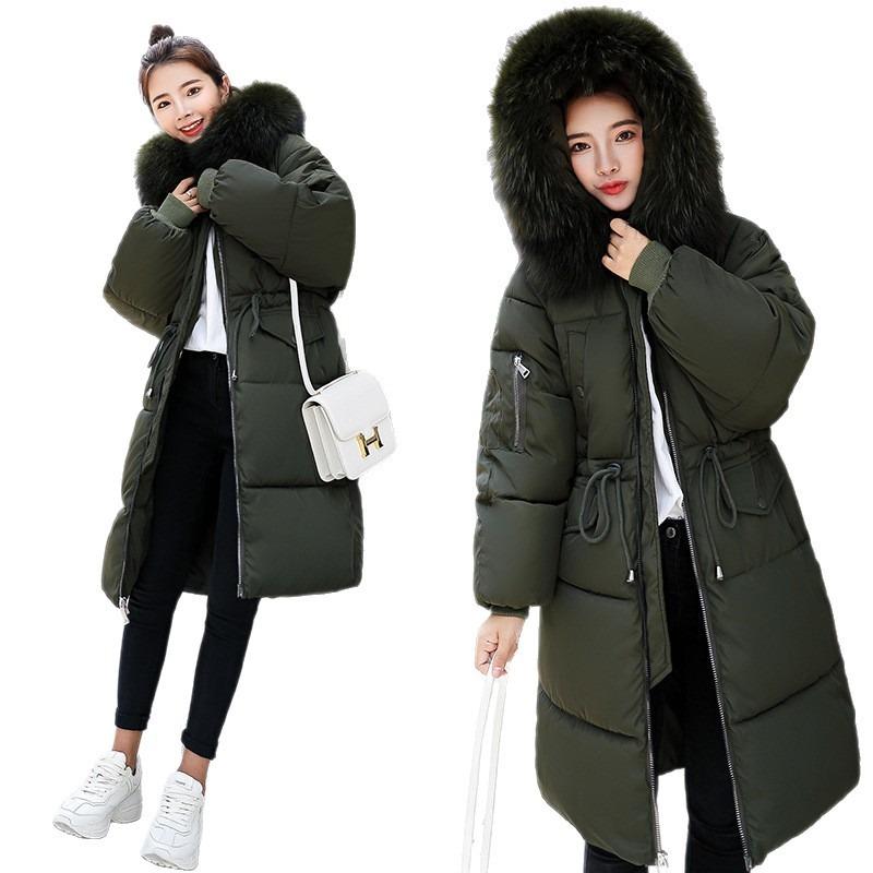 Autumn and Winter Tooling Style Lace-up Medium and Long Cotton-padded Clothes Women's Winter Jackets Women's Hooded Big Fur Collar