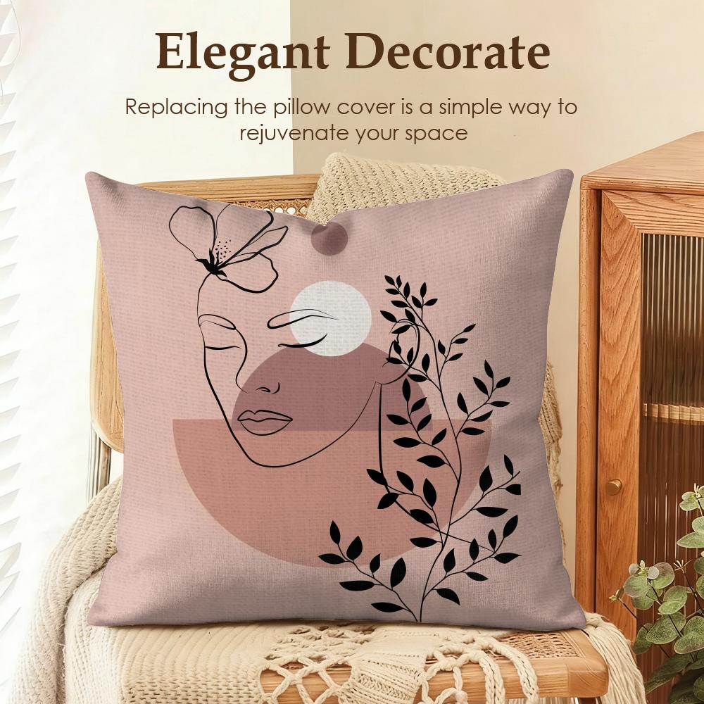 

Fashion Pink Line Woman Cushion Cover Natural Linen Organic Fabric DoubleSided Printing Sofa Home Decor Gift Pillow Case 30x30cm