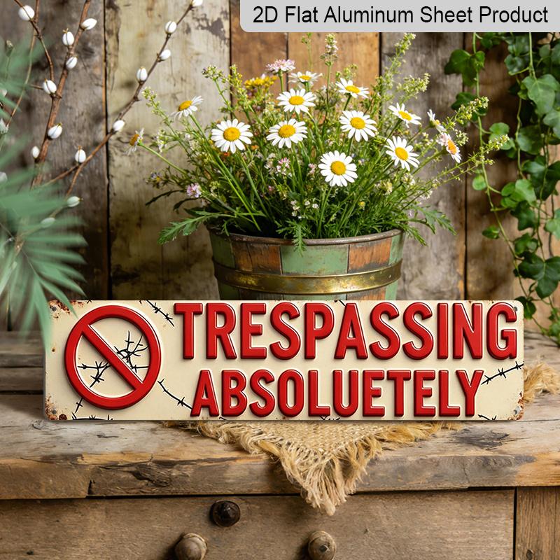 2D Flat, 1pc Vintage No Trespassing Aluminium Decorative Sign - Retro Wall-Mounted Plaque Suitable for Home, Garage, Bar, Cafe Decor - / Decoration