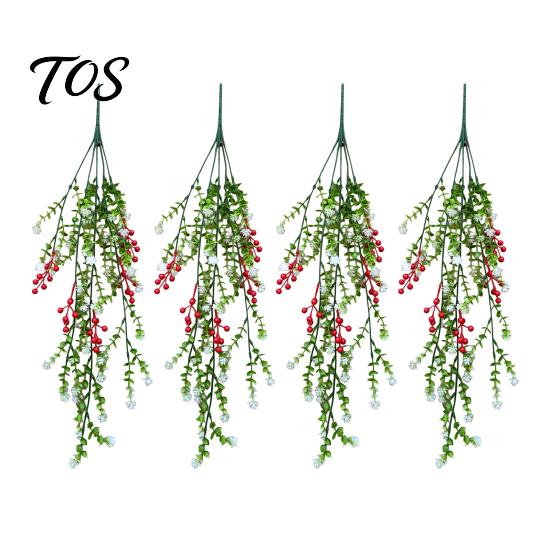 Indoor Home Ornament for Festivals Artificial Hanging Vines with Red Berries, Realistic Plastic Cascading Greenery Plants, Lifelike Plants Office
