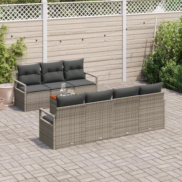 Ensemble de Canapés de Jardin vidaXL 8 pièces avec Coussins Gris Rattan Poly Acacia, Canapé de Jardin 2 Places vidaXL avec 3347664