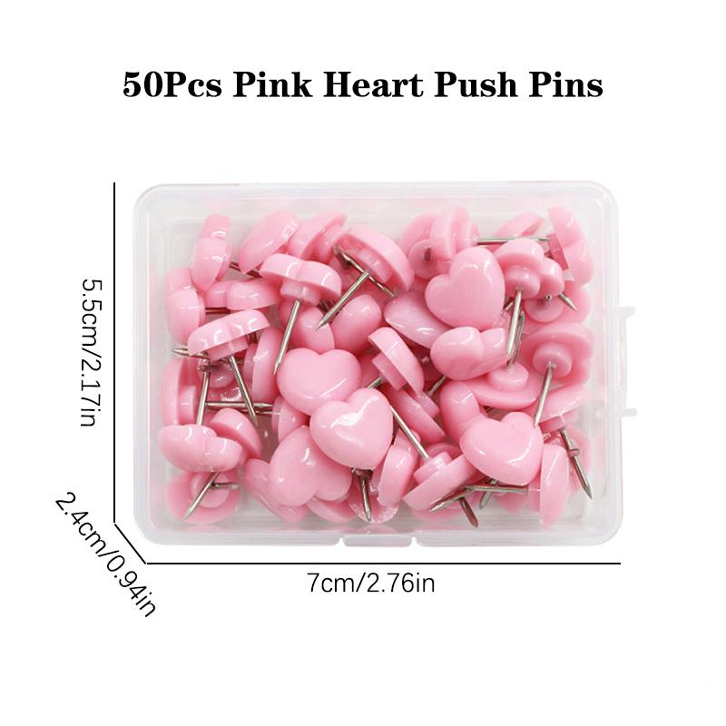

Кнопки-гвоздики в форме сердца Ins, безопасные цветные кнопки-гвоздики, кнопки-гвоздики для пробковой доски, настенные кнопки, школьные канцелярские товары, офисные переплетные принадлежности 50pcs pink