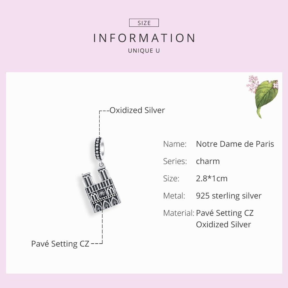 WOSTU Dije de Notre Dame de París en plata de ley 925 100 % compatible con pulseras originales.