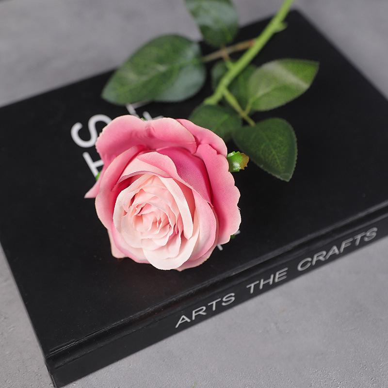 

3PCS Realistic Touch Colorful Artificial Roses Flowers Rainbow Lifelike Silk Roses Flowers Non-Fading Plastic Fake Flowers рожевий