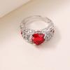 Huajie Heart Shape Inlaid Red Zircon Women's Ring Hollow Out Shining Wedding Engagement Ring  Trend