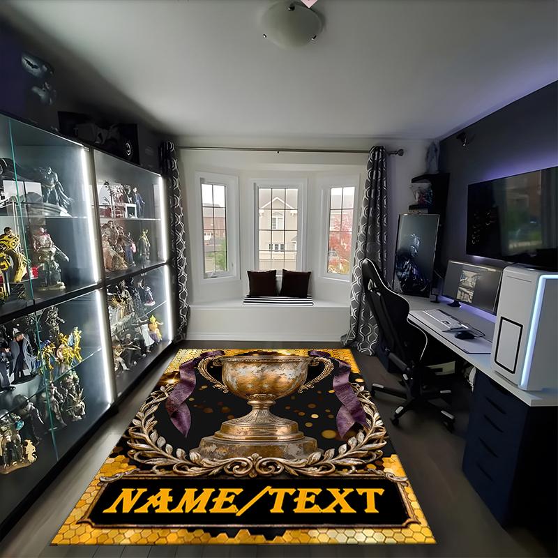 1PC Custom Name Victory Trophy Celebration Theme Floor Mat Ideal for Living Room, Game Rooms, Office, Bedroom,Floor Mat Playful Design