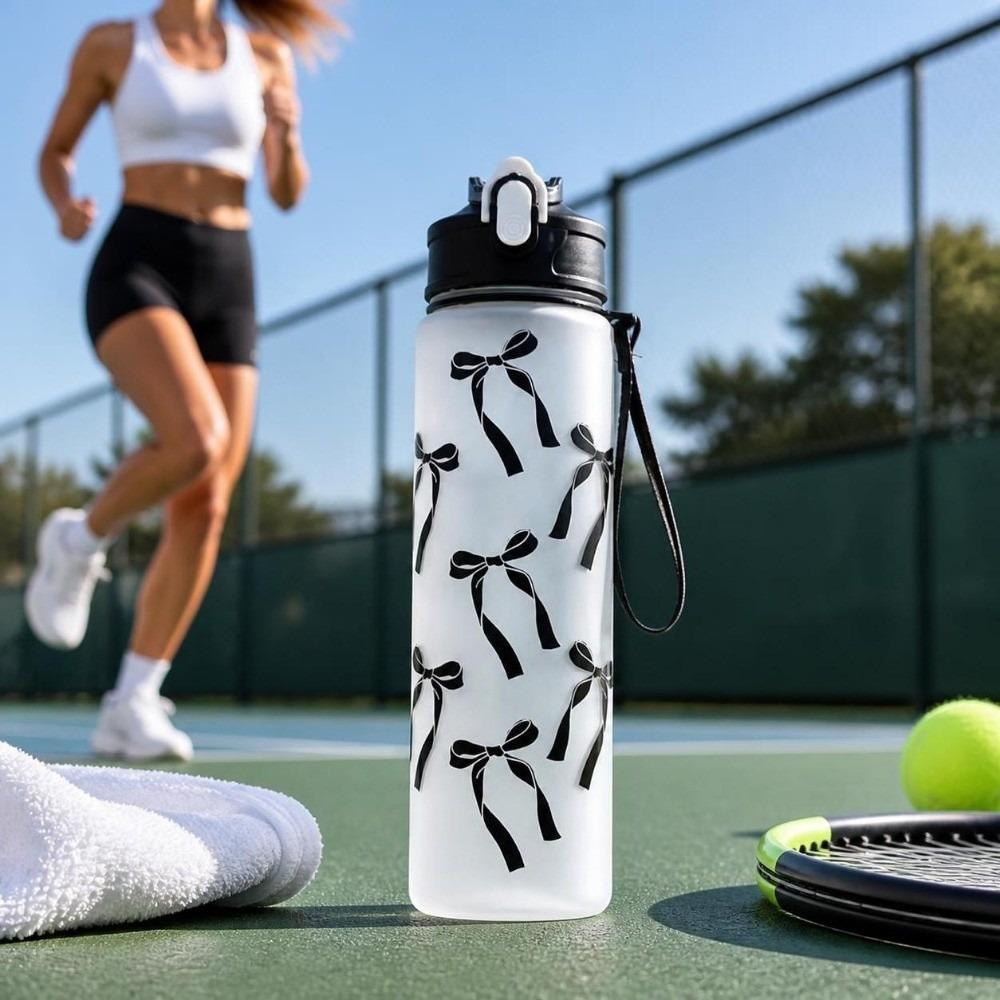 Durable 800ML Water Bottle Bow Flower Printed Leak Proof Straw Cup Large Capacity Plastic Water Cup Travel