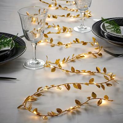 Golden Leaf Garland String Lights,20 LED Battery-Powered (Not Included) for Door,Dining Tables,Curtain,Holiday Decorations for Valentine's Day,Wedding