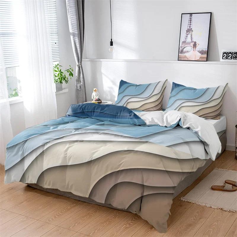 Gradient Duvet Cover Set Modern Geometric Abstract Ripple Art Bedding Set Soft Microfiber Quilt Cover Twin King for Adults Decor