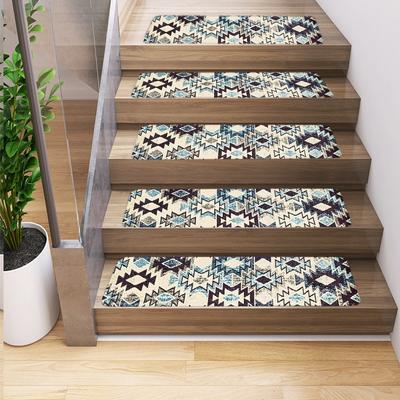 Colorful Geometric Retro Persian Stair Tread Pad Home Staircase Anti Slip Rugs 76x20cm Step Carpet Wear Resistant and Noise Reducing Absorbent Mats