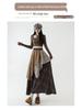 Women's High-Waisted Retro Plaid Lace Patchwork A-Line Skirt with Irregular Hem
