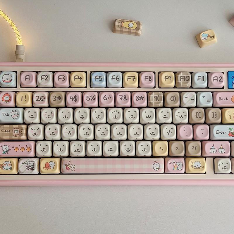 130 Key Self-mocking Bear Key Cap MOA Profile PBT Sublimated Personalized Key Caps for Cherry MX Switch Game Mechanical Keyboard