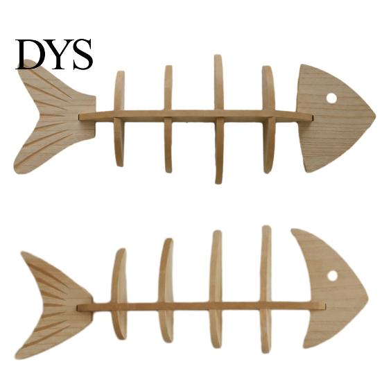 Small Apartment Space Saving Shelf Fish Bone Storage Rack, Wood Wall Mounted Floating Shelf, Ocean Style Bathroom Organizer for Aromatherapy