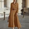 Women Casual Turn Down Collar Long Sleeve A-line Long Dress
