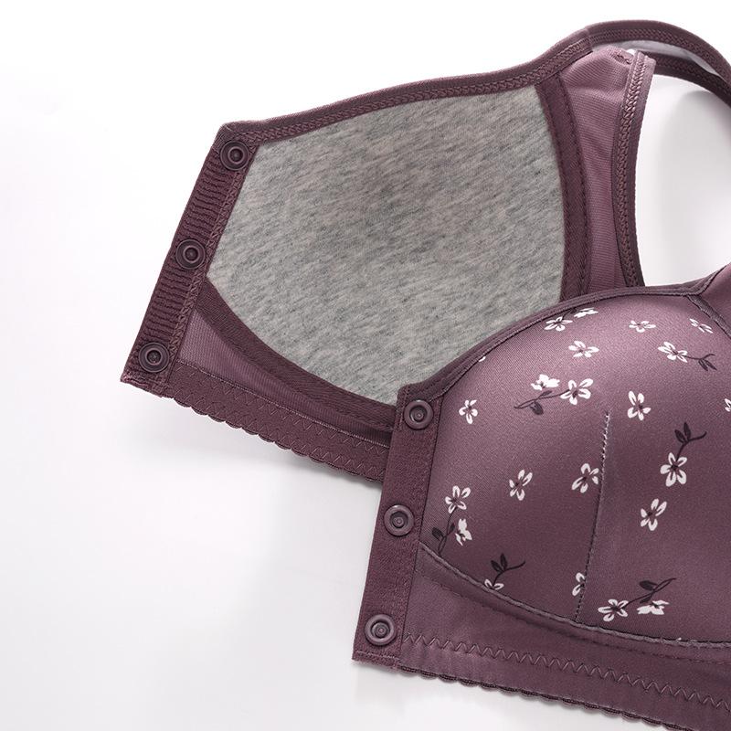 Large size bra popular setting cup front buckle underwear women's printing steel rimless vest type large size underwear