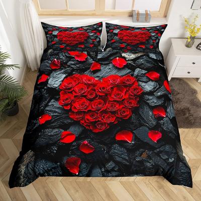 Rose Flower Duvet Cover Set Twin King Botanical Floral Bedding Set Garden Flowers Quilt Cover Valentine'S Day Bedspread Cover