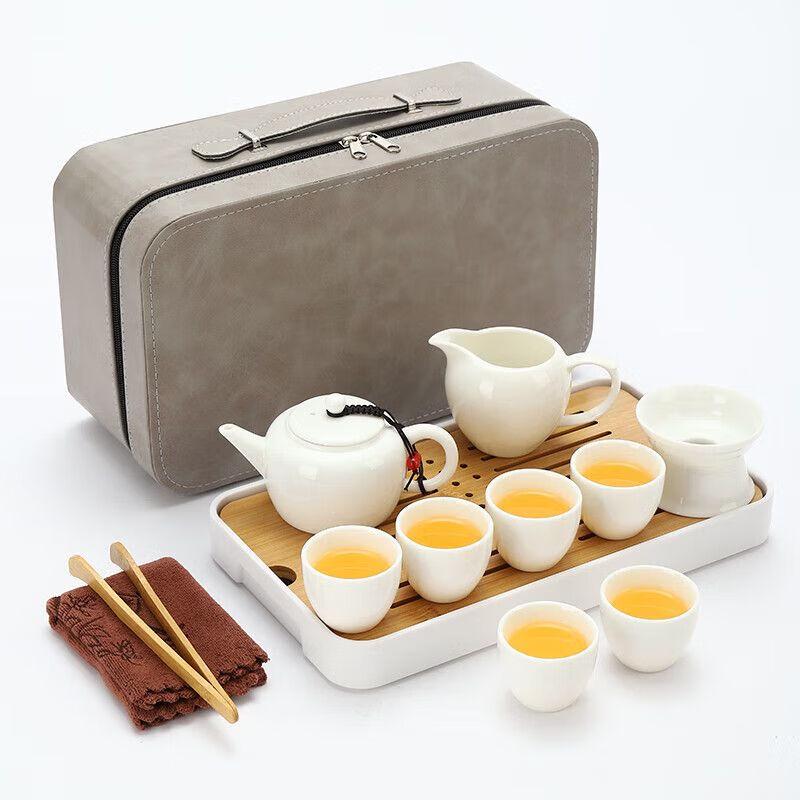Portable Mutton Fat Jade White Porcelain Kung Fu Tea Set
