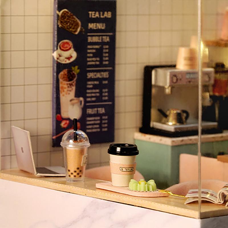 Ceai cu lapte Casă de păpuși mini Kit DIY Pentru a face Jucării pentru cameră Puzzle 3D făcut manual Jucării asamblate Cadouri de ziua de naștere Artizanat din lemn Casă de păpuși