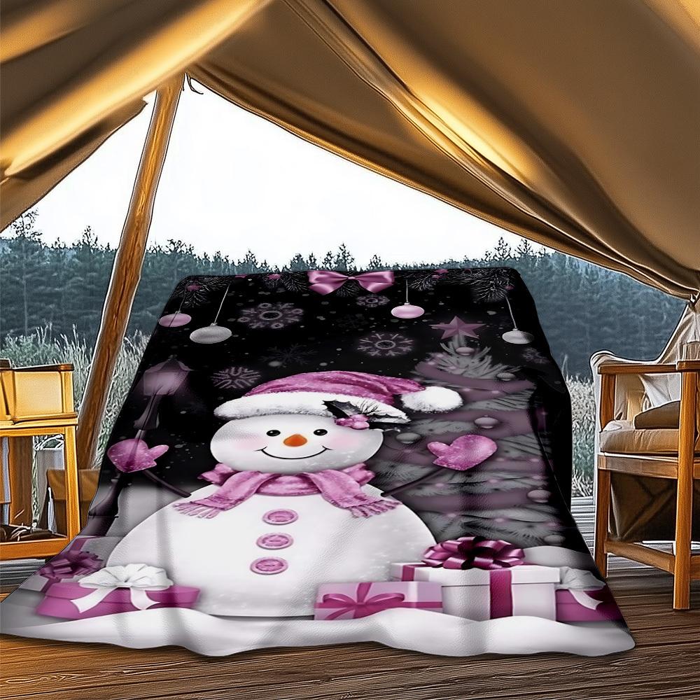1pc Snowman Christmas Decorations Outdoor Flannel Blanket , Machine Washable Perfect Gift for Birthday , Holiday Travel Accessory , Durable Material