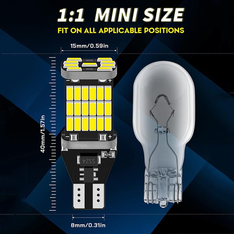 2/4/8 PCS 1000LM T10 W16W 912 921 LED Bulbs Canbus 12V 24V High Power 4014-45SMD 6500K White Car Backup Reverse Parking Lights Dome Lights 6