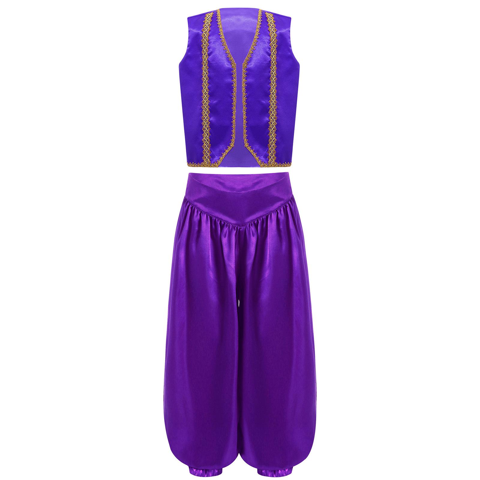 

Boys Halloween Fairytale Character Cosplay Costume Gold Trim Vest Wide Legs Bloomers Pants Set Belly Dance Outfit 5-6 Years фіолетовий