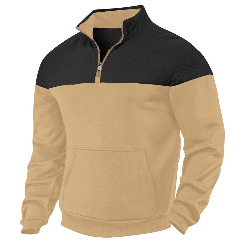 Lässiges Herren Sweatshirt mit Farbblockdesign, locker, übergroß, Stehkragen, Reißverschluss