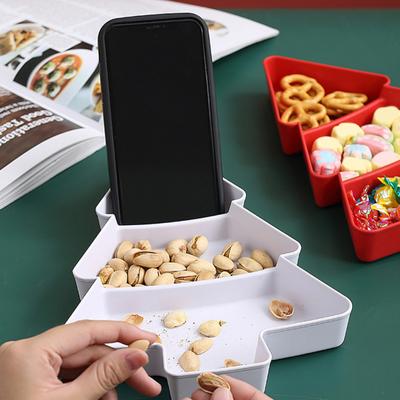 Christmas Tree Divided Snack Tray Plastic Serving Dish for Fruits Nuts Candy Stackable Food Platter for Holiday Parties Space-Saving Kitchen Organizer
