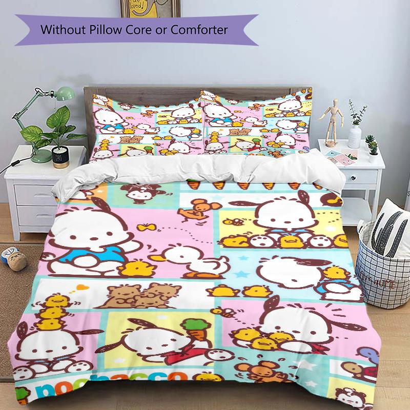 3pcs Carrot Small Animal Pochacco Bedding Set - 1 Soft Quilt Cover + 2 Pillowcases, Machine Washable - Suitable for All Seasons, Perfect Gif
