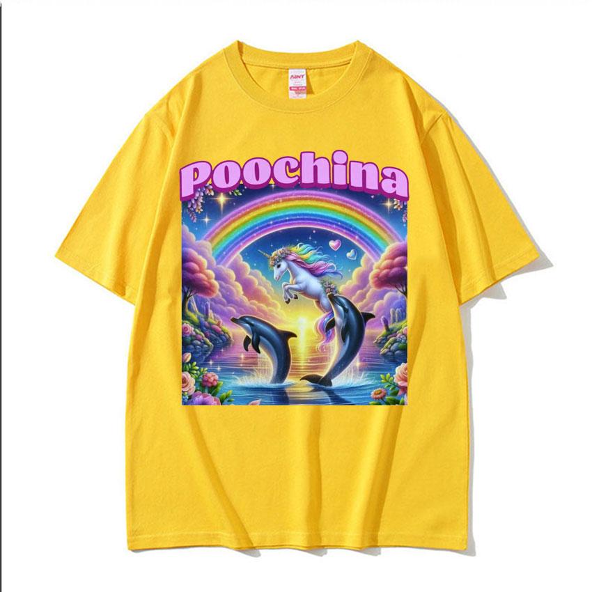 Poochina Brain Rot Ironic Funny Meme Tee Shirt for Men Harajuku Hip Hop Streetwear Tshirt Unisex Oversized 100 Cotton T Shirt