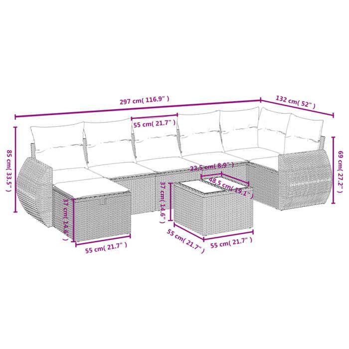 VidaXL Garden Lounge Set with Cushions 8 Pcs, Patio Sofas, Patio Furniture Set, Outdoor Furniture, Grey 3264138