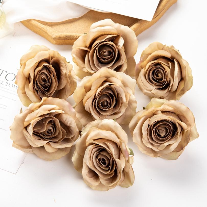 

10/50 шт. Искусственный цветок для свадеб, садов, арок, рождественские украшения для дома, для DIY тортов, конфетных коробок, брошей, головки шелковых роз 10 pieces темные хаки