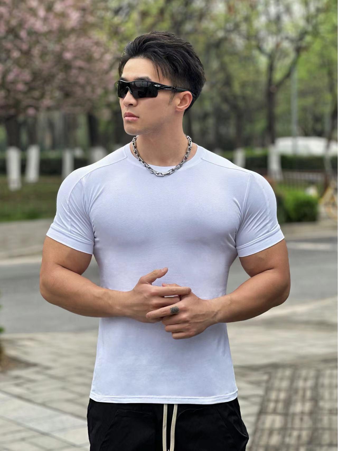 

TAHEFOTM Мужская эластичная футболка реглан с манжетами - Фитнес и бег DX-2 XXXL белый