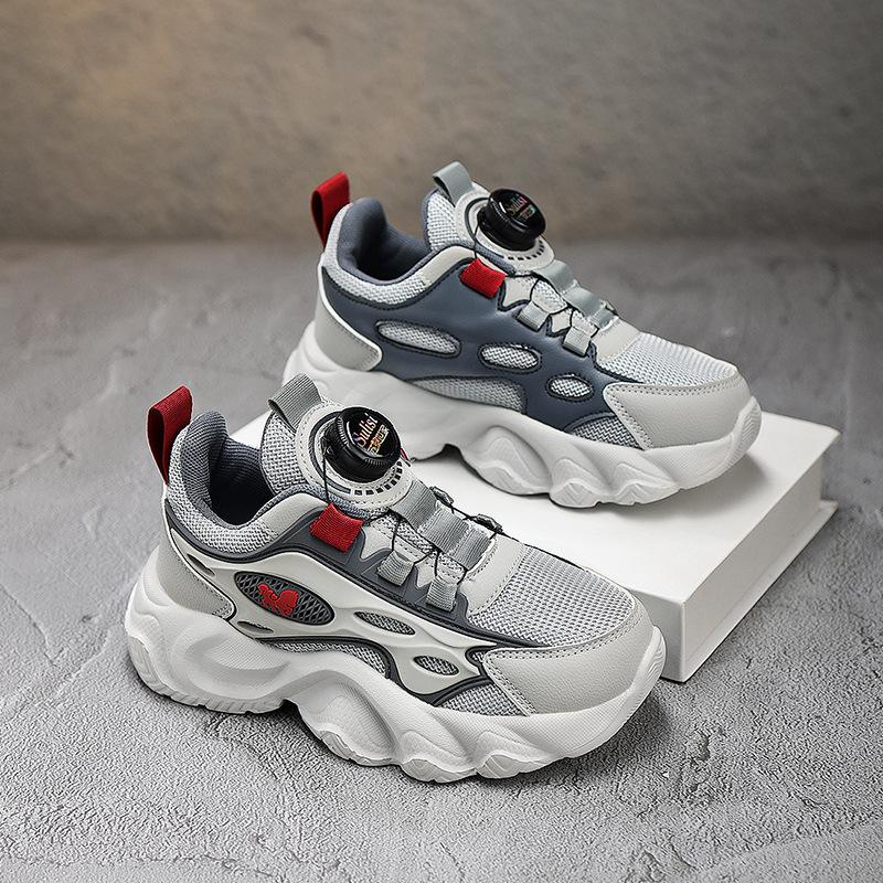 Boys Shoes Autumn 2025 New Mesh Breathable Dad Shoes Children's Rotating Buckle Sneakers