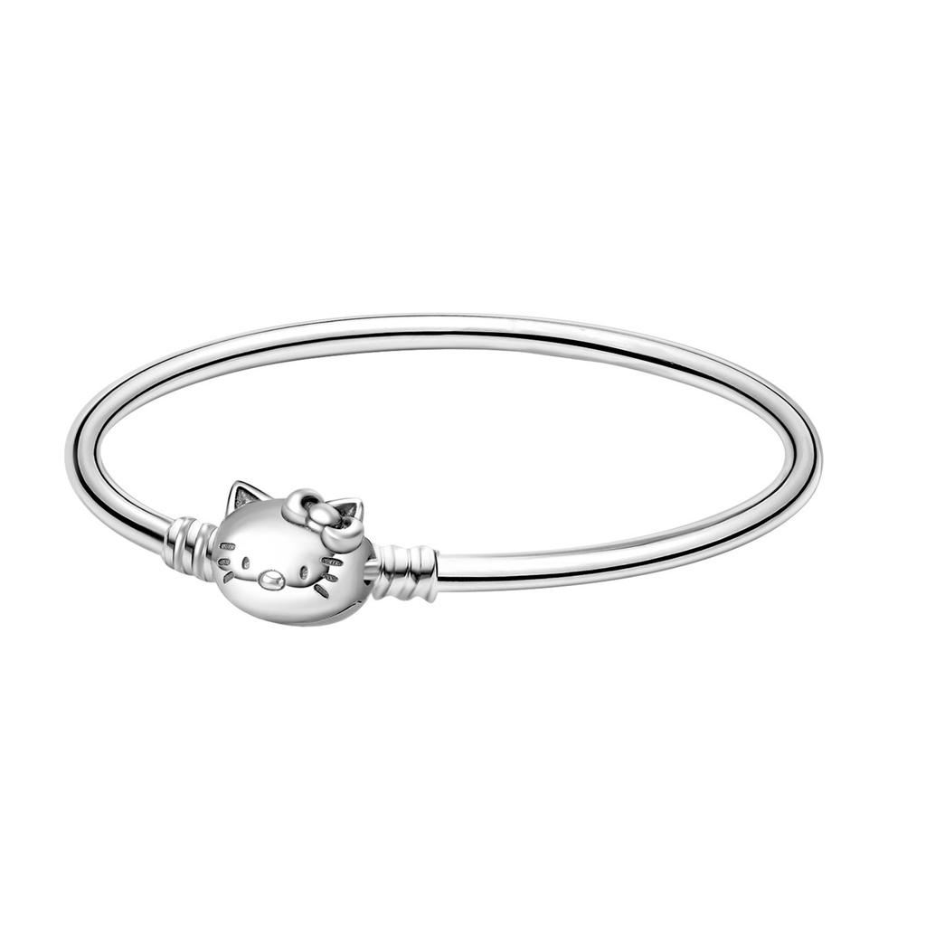  925 Silver Hello Kitty Leather Bracelet Women Femme Bear Snake Jewelry Gift Accessories Bangle