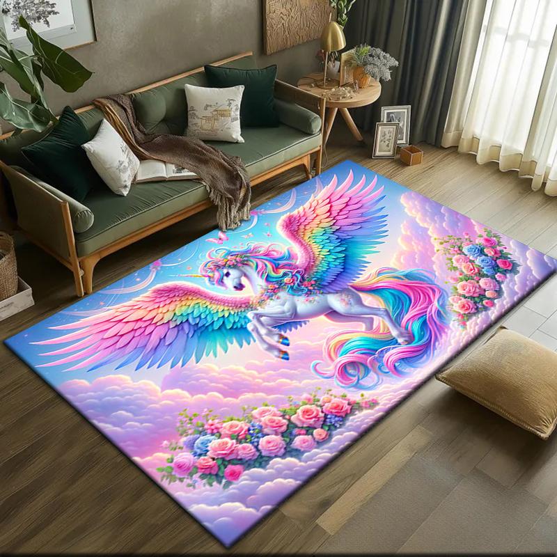 1pc Unicorn On the Clouds Carpet Rug for Living Room Bedroom Home Sofa Decoration,Kids Play Non-slip Floor Mat