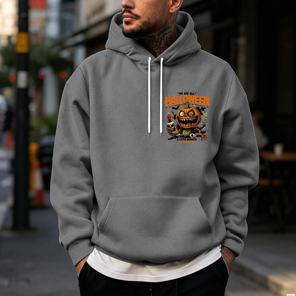 Men's Halloween Print Pullover Hoodie for Holiday Party and Cold