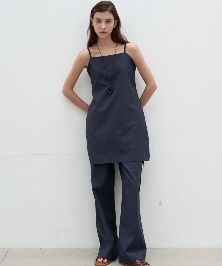 Seolan Linen Blend Pocket Wide Pants_Navy