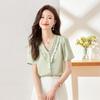 Tluoman Chiffon V-Neck Short Sleeve Blouse
