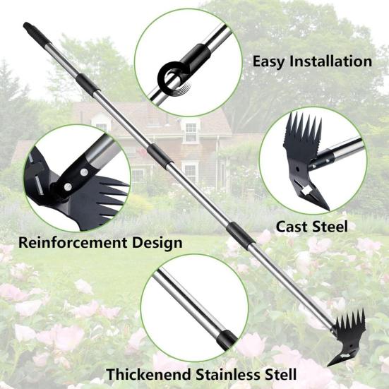 Long Handle Weed Puller Tool Heavy-Duty 2-in-1 Weeding Tool Hand Weed Rake And Hoe for Easy Weeding Soil Loosening Digging in Garden Yard Lawn