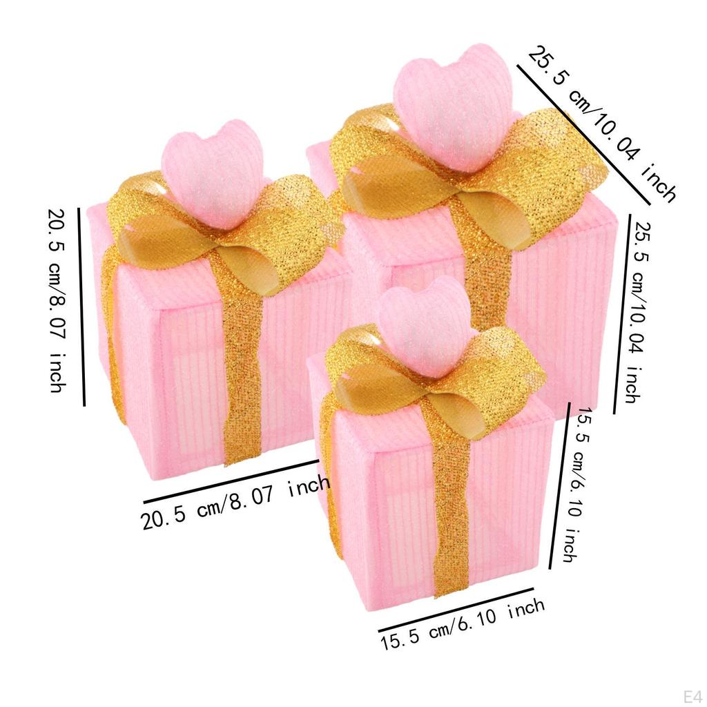 3 Christmas Lighted Gift Boxes Decorations with Bow, Light up Present