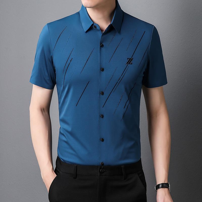 Camiseta de Manga Corta Nueva Sin Costuras para Hombre Moderna para Jóvenes y Mediana Edad Negocios Color Puro Camiseta Fina