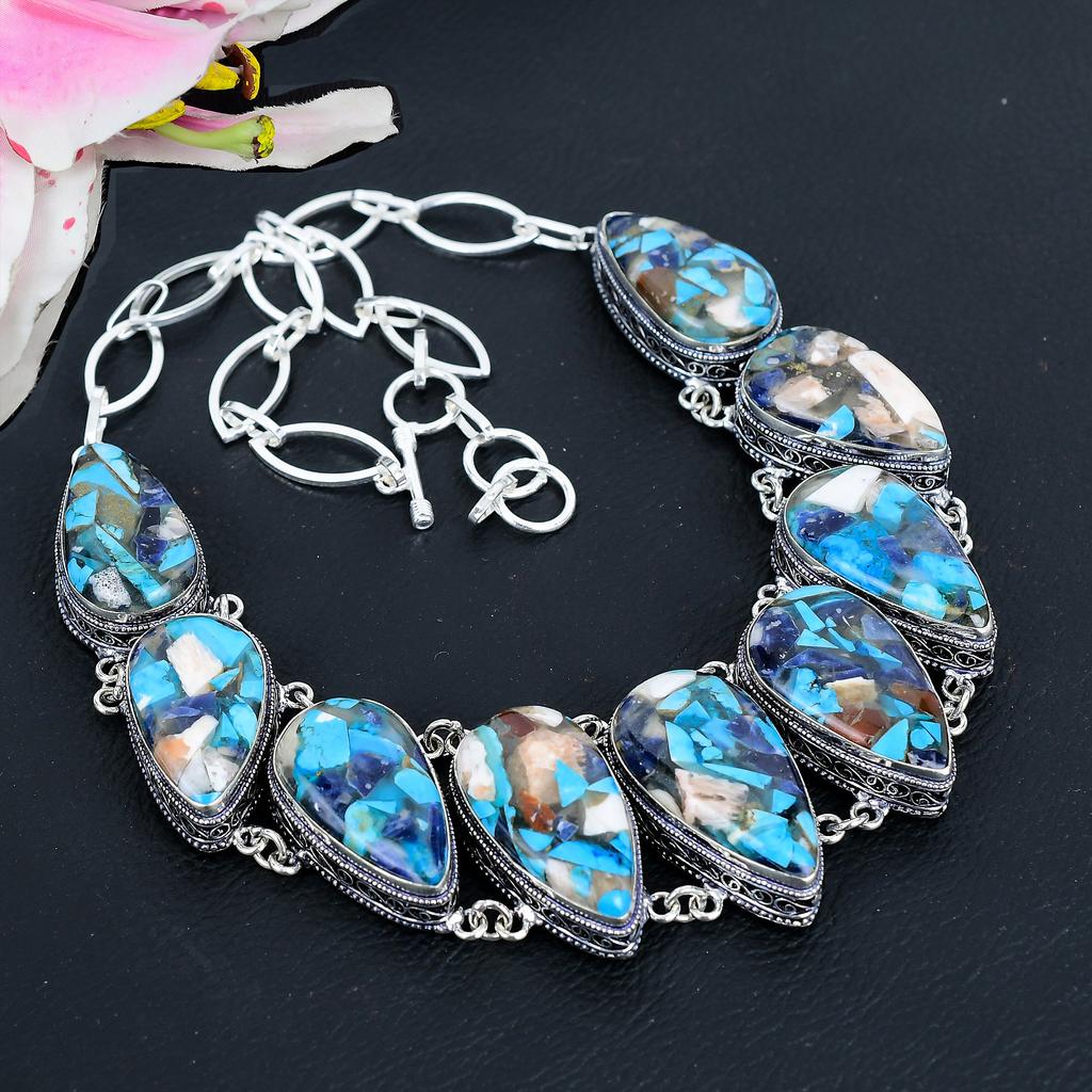 Spiny Oyster Gemstone Handmade 925 Sterling Silver Jewelry Necklace 18" KG-1645